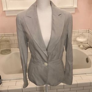 Ann Taylor light blue linen blazer one button front pleated back size 12